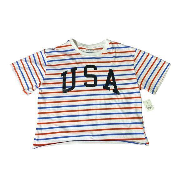 Mighty Fine Striped USA Patriotic Women’s Crop Top Red & Blue Stripes Size Large - Picture 5 of 9